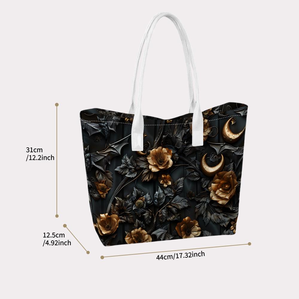 Gothic Dark Floral Moon Pattern Women Large Casual Tote Bag for Daily Shopping Outdoor Use