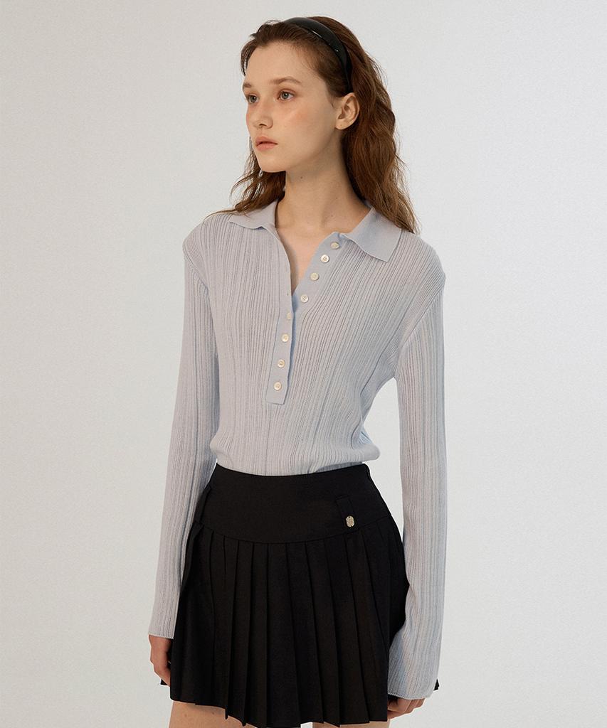 Sseomweeobeoteo Henry Collar Knit - Light Blue