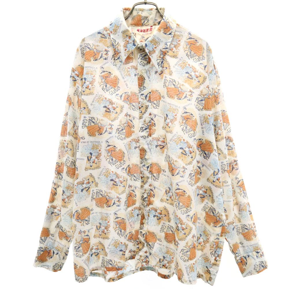 

70-е Комбинезон с ручкой Рубашка с длинным рукавом XL Молочный система Старый винтажный Мужской Б/у