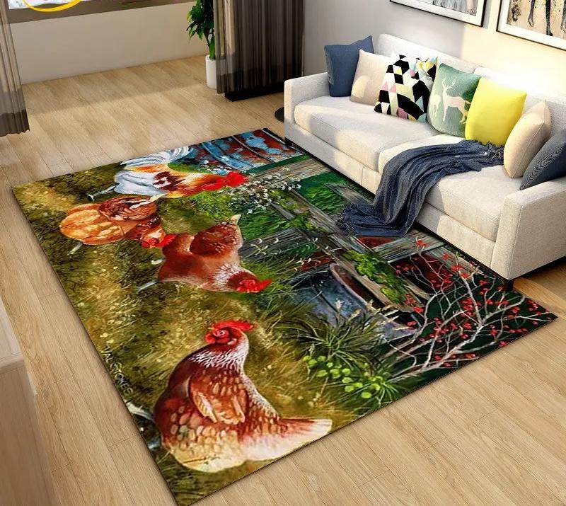 3D Rooster and Hen Chicken Carpet Bedroom Full Cover Living Room Rug Resistant To Dirt Easy To Maintain Soft Kitchen Decor Mat