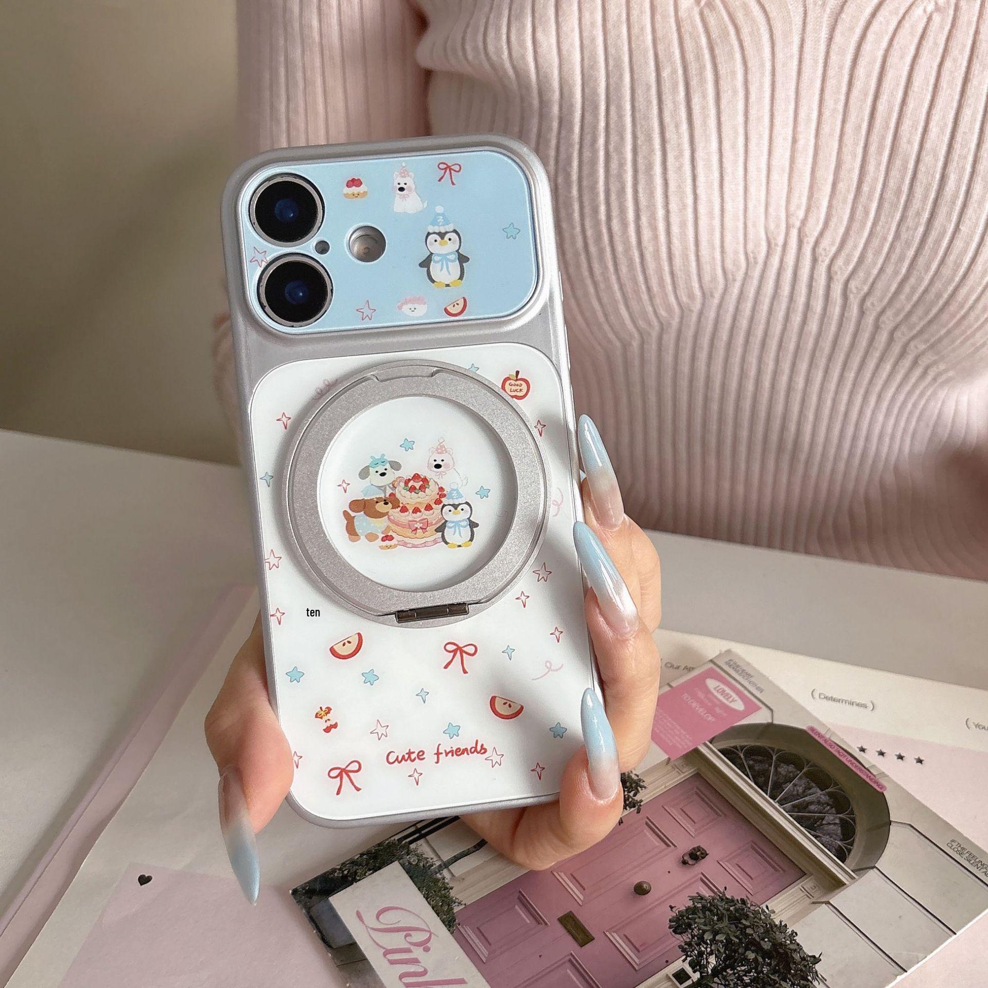 

Cute Animal Cake Rotating Stand Phone Case for iPhone 15/16/17 Pro/Pro Max iPhone 15 Pro Max