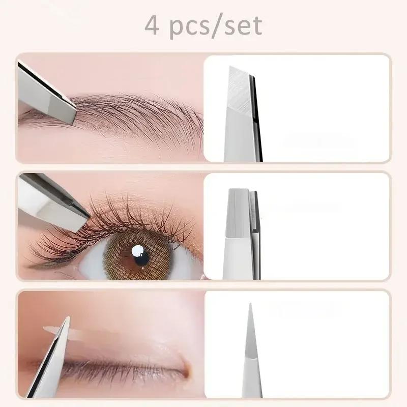 1Set 4PCS Professional Stainless Steel Tweezers Perfect For Eyebrow Hair Removal Splinter Very Effortless and Relaxed To Remove