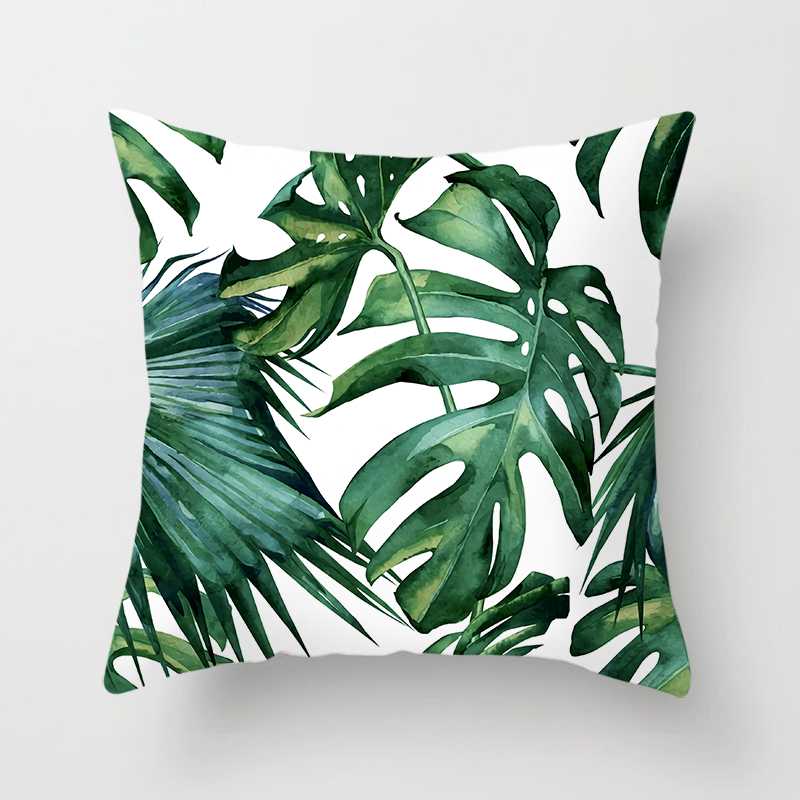 Summer Decor Pillow Cushion Cover Palm Leaf Green Home Decor Pillow Cover Tropical Plant Cactus Monstera