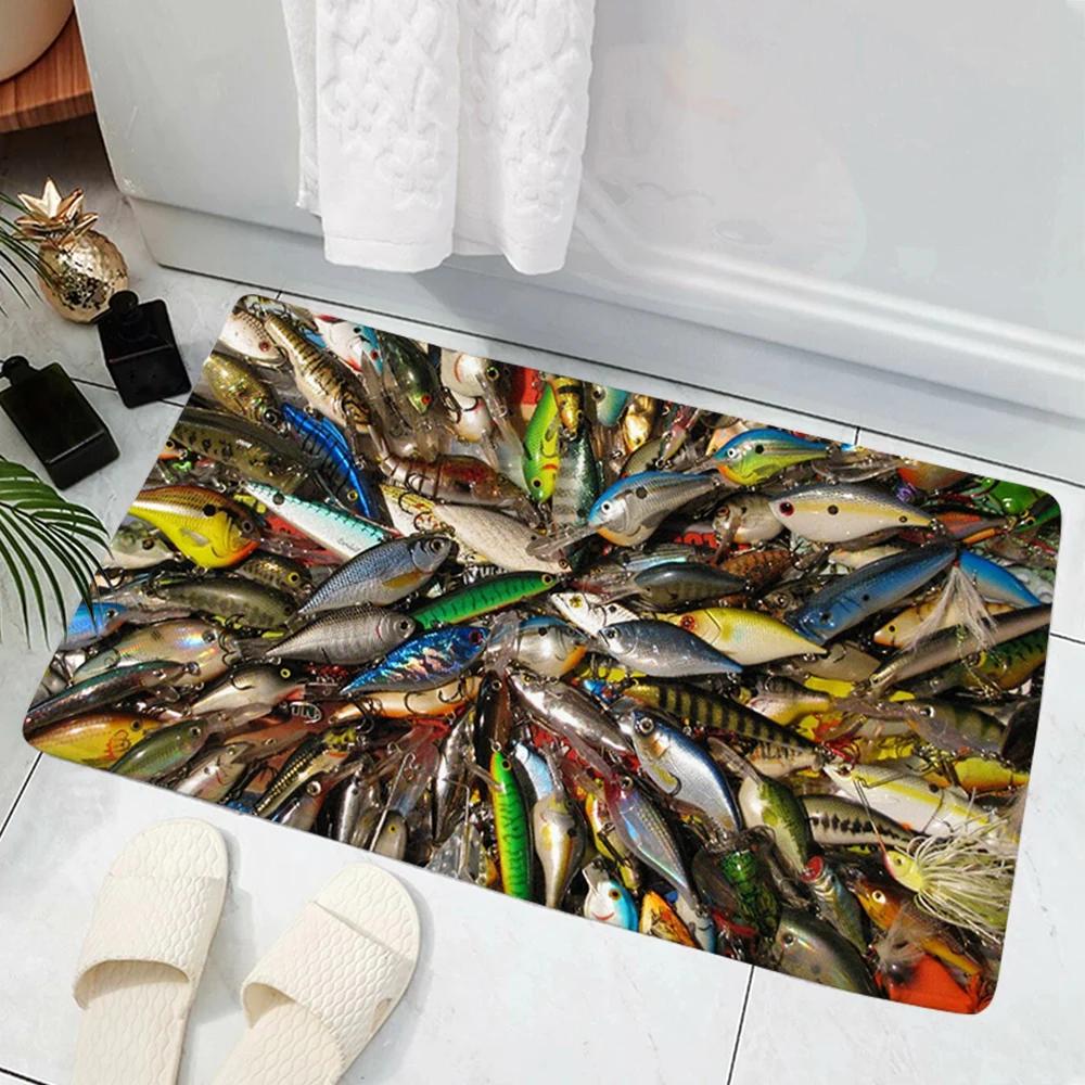 Hot Selling Model Fishing Lure Hard Bait House Door Mat Decoration 3D Printing Animal Floor   Non-Slip Soft Flannel Rug
