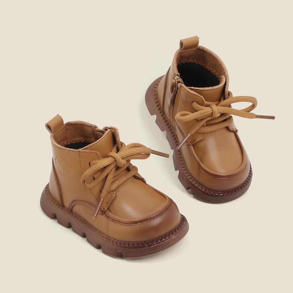 Fluffy Toddler Martin Boots - Yellow Cotton Leather Shoes for Baby Boys and Girls (Autumn/Winter)
