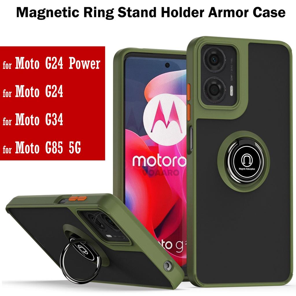 Matte Half Clear Funda for Motorola Moto G24 Power Case Magnetic Ring Stand Holder Armor Cover for Motorola Moto G34 G85 5G Case