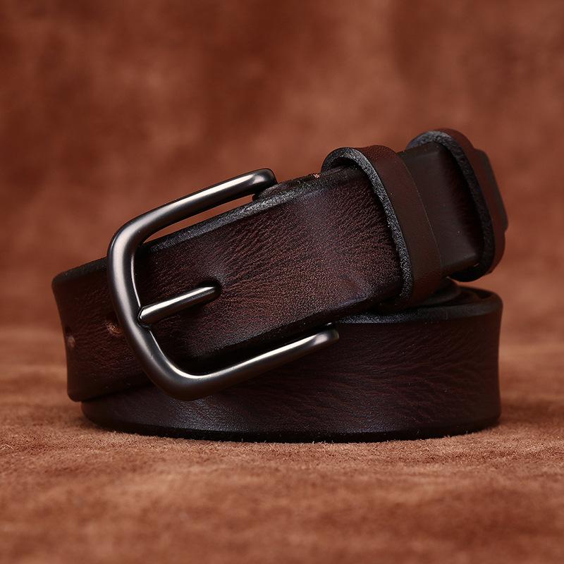 Women's Leather Belt Fashionable Retro Emboss Leather Belt Women's First Layer Cowhide Casual Pin Buckle Jeans Belt Women's