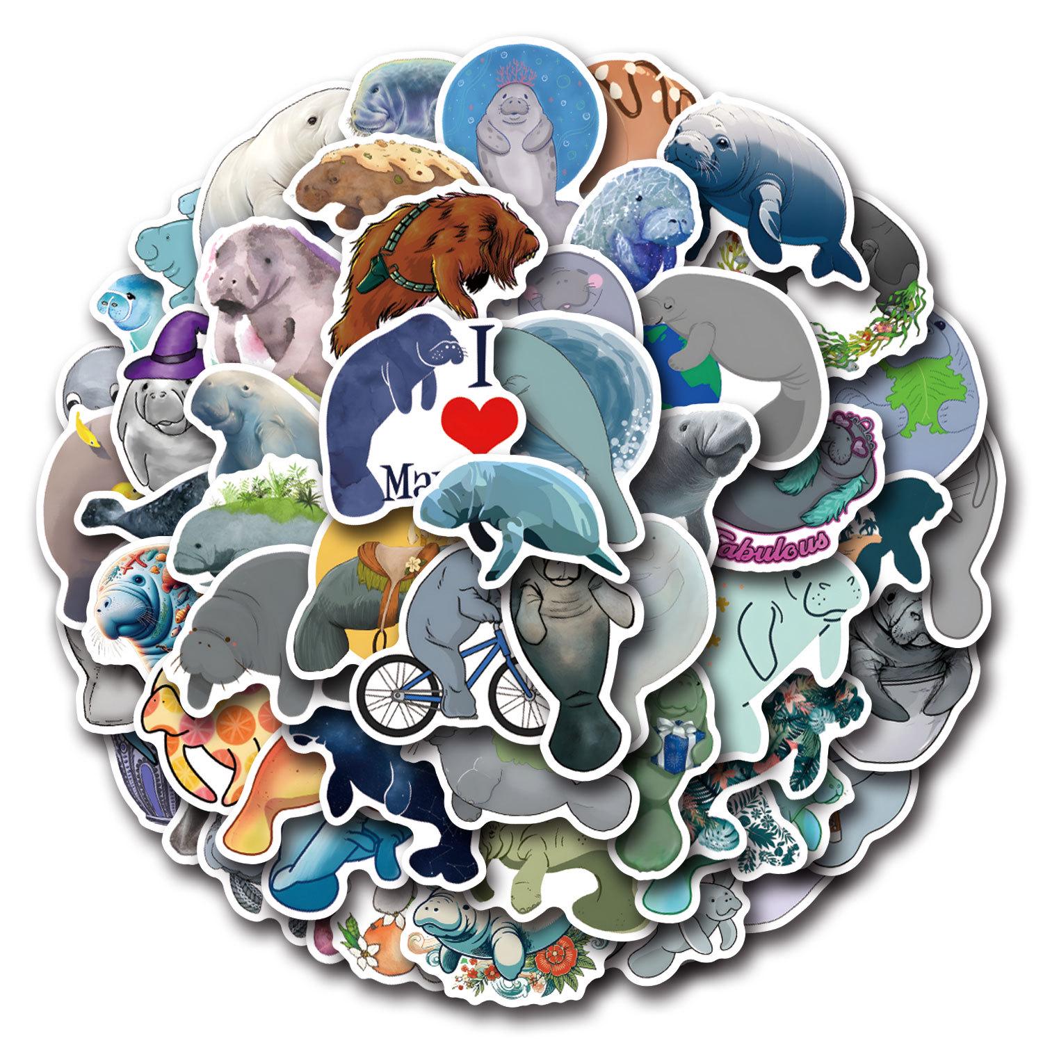 Cartoon Manatee Graffiti Stickers: Waterproof DIY Decoration for Water Cups & Notebooks (55-110 Sheets)