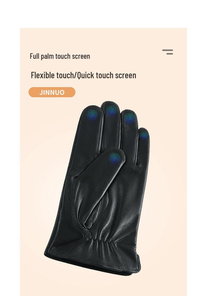 European & American Men's Sheepskin Leather Gloves with Wool Lining - Winter Warm, Plus Velvet, Windproof.