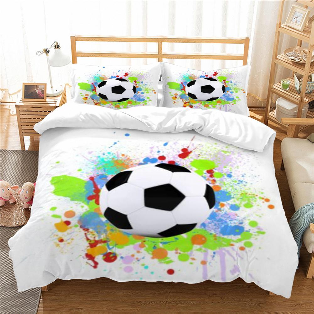 Home Bedding Set 3D Football Print Quilt Cover Washable Bedclothes Bed Suit Pillowcase Single Double King Bed Set