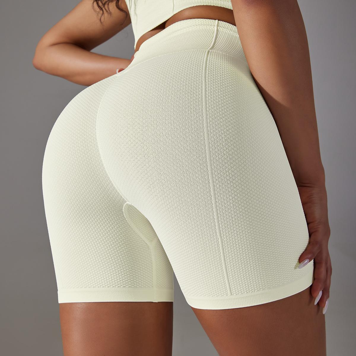 Seamless knitted high-waisted, bum-lifting, breathable yoga shorts; quick-drying yoga capri trousers for running and fitness S