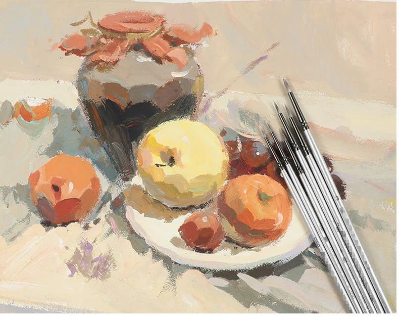 JOWOART 6pcs/set Miniature Hook Line Watercolor Gouache Two-color Nylon Hair Oil Paint Brush Acrylic Pen Silver Long Rod Art Supplies