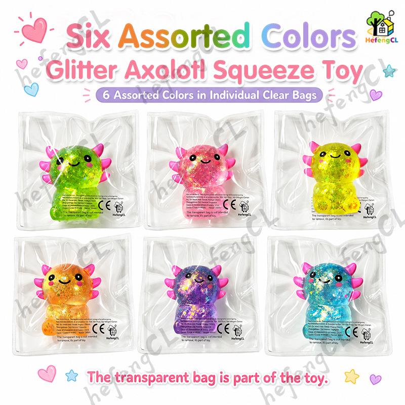 Glitter Axolotl Maltose Squishy Stressverlichter Fidget Speelgoed Transparant Knijpbaar Kinder Cadeau