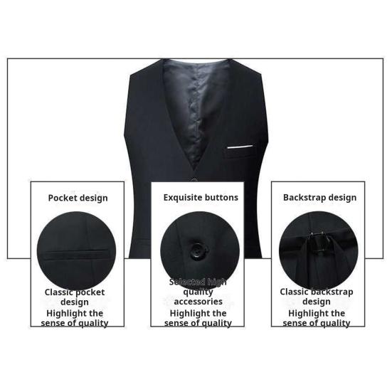 Pánské oblekové tílko s výstřihem do V bez rukávů jednořadové Slim Fit Business vesta Jednobarevné společenské šaty