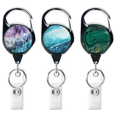 Card Clip Retractable ID Name Badge Holder Lanyard Retro Compass Map Badge Reel Keyring Easy Pull Work Pass