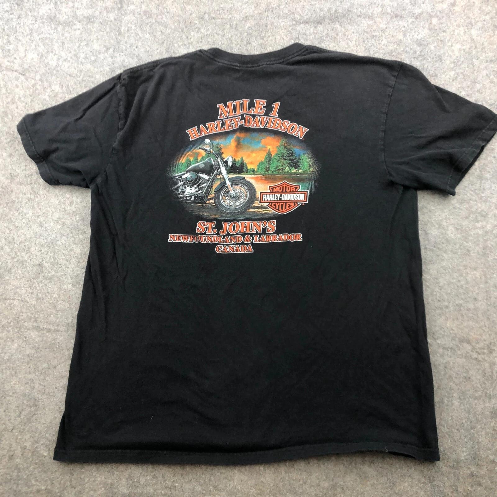 

Harley Davidson Shirt Men Large Black Short Sleeve Mile 1 Newfoundland Canada * L