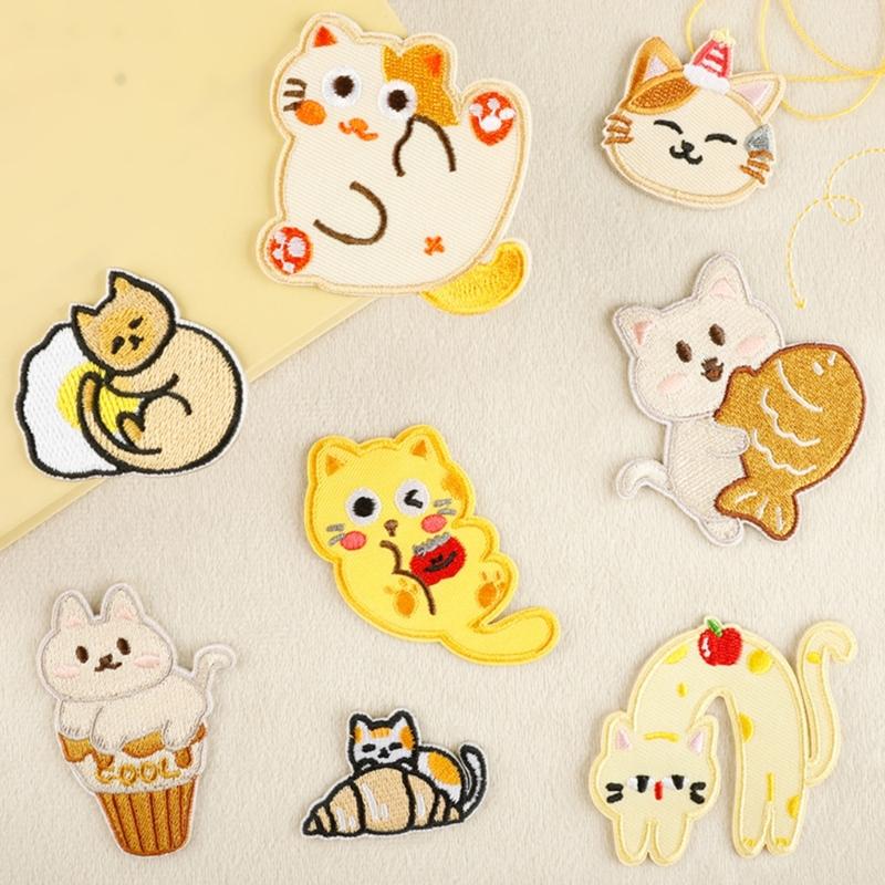 8 Pcs Cartoon Cats Iron On Patches Clothing Patches Animal Repair Patches Embroidery Patches for Bag Decoration