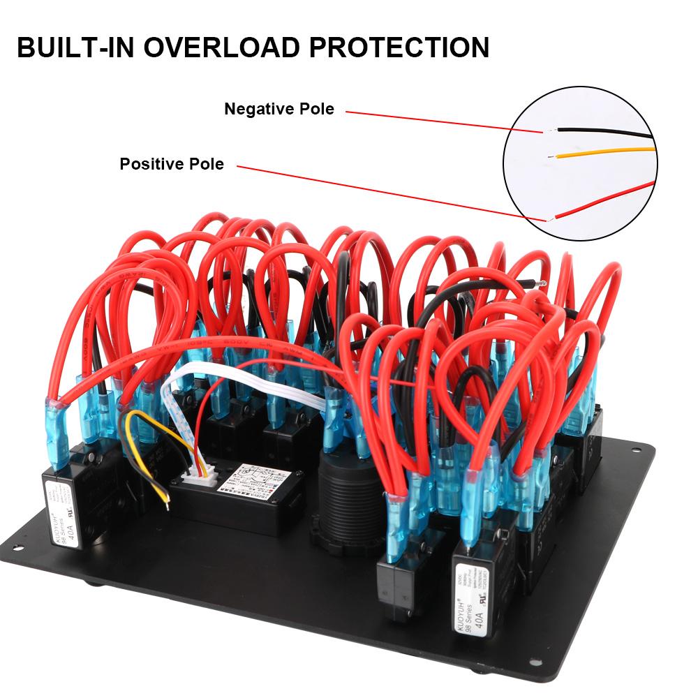 15A DC Output Rocker Switch Panel Overload Protection Dual Power Control Car Auto Marine LED AC/DC Waterproof 10 Gang