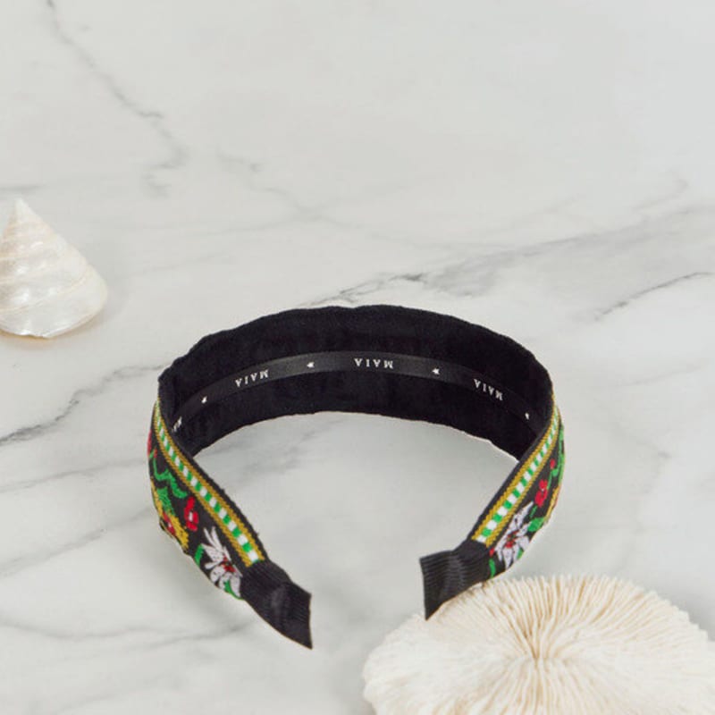 MAIA Green Flower Jacquard Hairband - Plain Yellow-Green