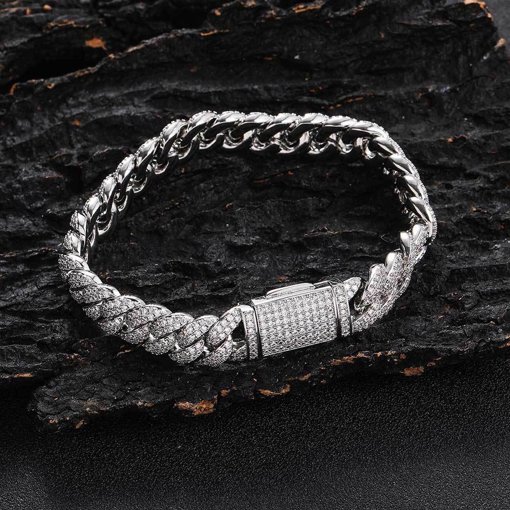 Rapper Jewelry Cuban Chain Brass Bracelet 18k Gold Plated Copper White Zircon Bracelets for Man or Women