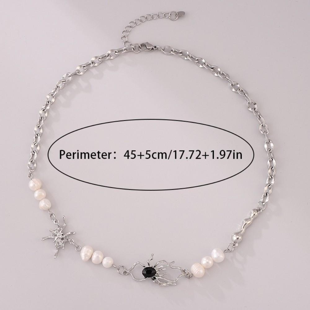 Antique Silver Color Clavicle Chain Stainless Steel Beads Chain Spider Necklace Men Women Jewelry
