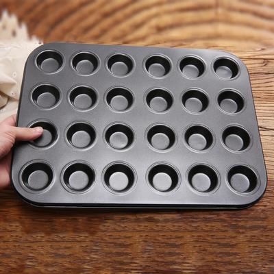 Yapışmaz 24 delikli Mini Bardak Pişirme Tepsisi Karbon Çelik Puding Kek Kalıbı Ev Pişirme Gereçleri Siyah