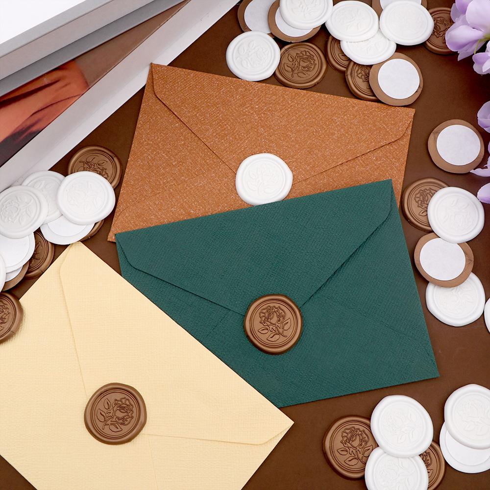 25st Vita och Guld Ros Vaxsigill Klistermärken Självhäftande Bröllopsinbjudan Kuvertförseglingsklistermärken För Dekoration av Bröllopsinbjudan