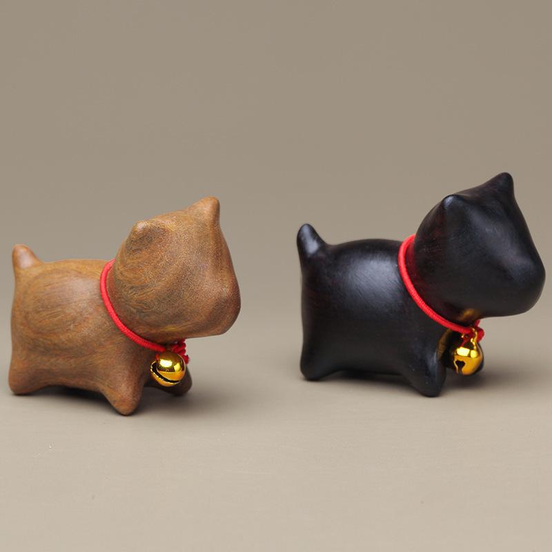 Green Sandalwood Carved Cat & Hippo Desktop Decoration for Home or Office