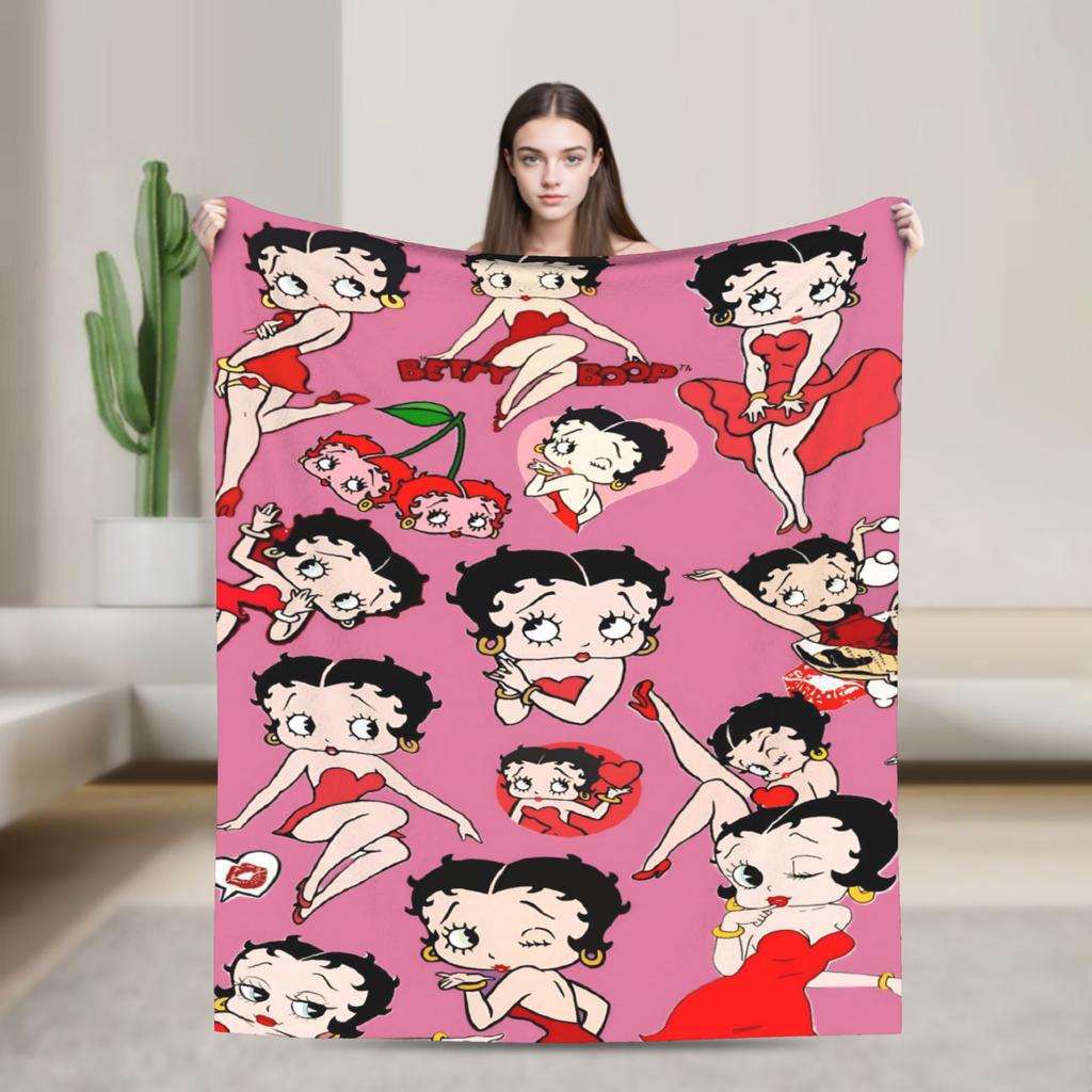 B-Bettys Boops Comfortable Blanket Cartoon Doll Casual Plane Travel Throw Blanket Home Decor Flannel Bedspread Sofa Bed Cover
