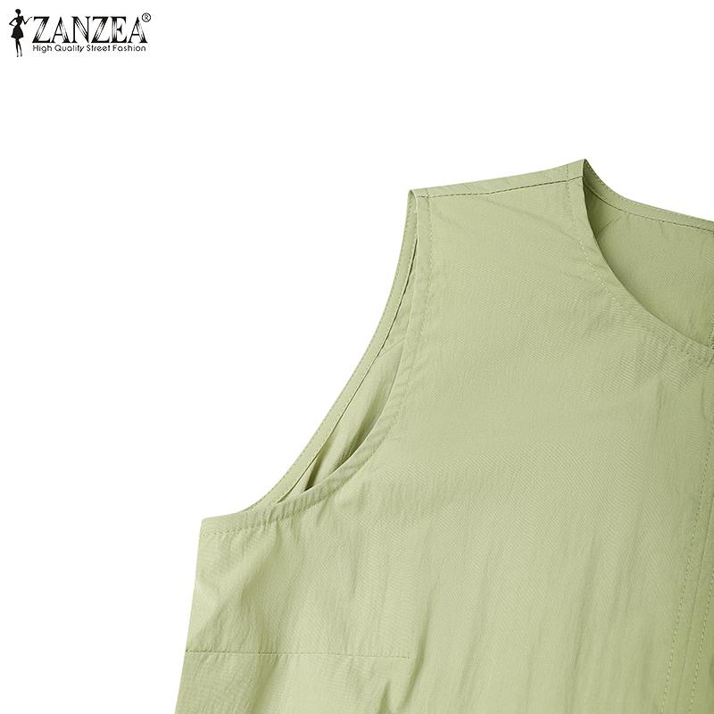 ZANZEA Women Casual Sleeveless Ruffled Baggy Casual Long Dress
