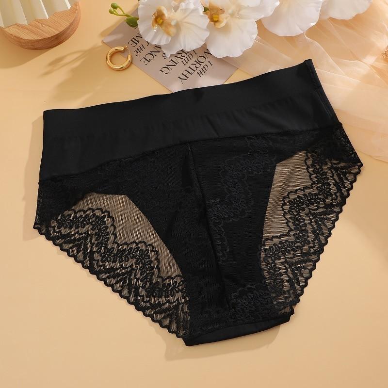 

Женские бесшовные кружевные трусики FINETOO средней длины, шелковое комфортное нижнее белье, бесшовное нижнее белье S чёрный