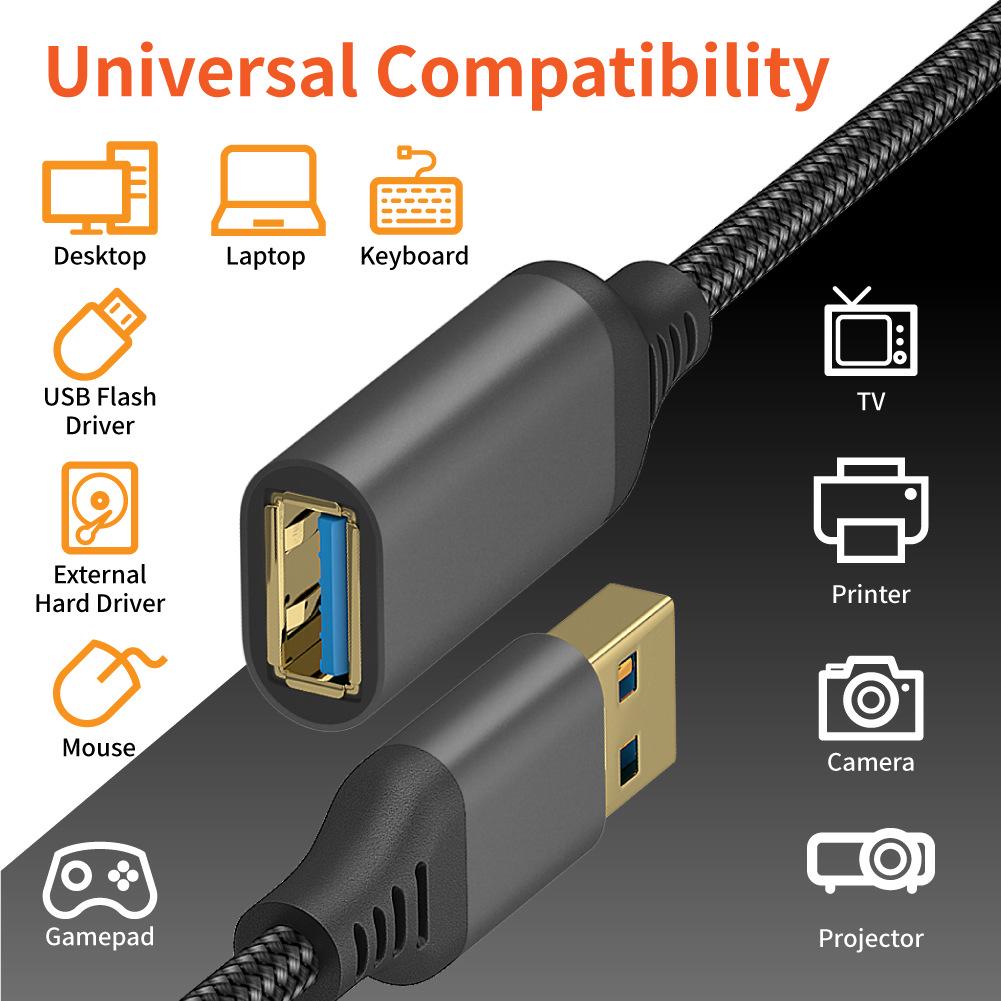 Nylon Braided USB 3.0 Male to Female High-Speed Data Extension Cable for Computer, Hard Drive, Camera, Printer