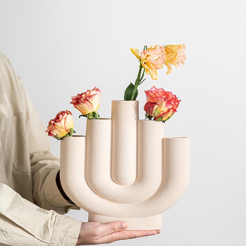 Small Fresh And Multi-Mouth Creative Flower Arrangement, Simple Ceramic Vase, High-End Home Desktop Simple Decoration Ornament