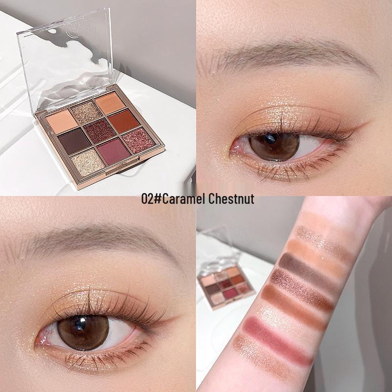 Gege Bear Luminous Phantom Nine-Color Eyeshadow Palette - Fine Glitter Matte, Korean Style for Light Makeup and Students.