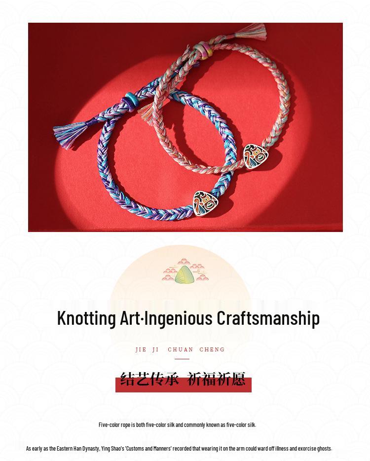 Drachenknoten S925 Silber Fu Glücksbringer Buntes Seil Armband - Frühlingsfest Geschenk für Studenten & Paare