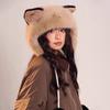 Women Hat Knitted Windproof Warm Winter Lei Feng Hat Cartoon Cat Shape Elastic Solid Color Thermal Cap