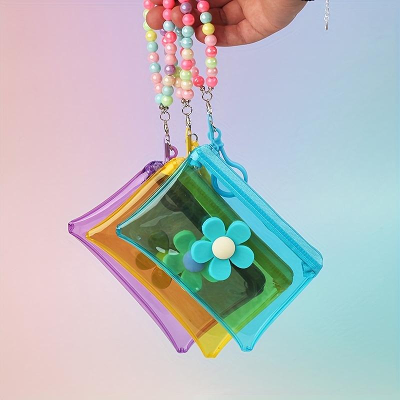 Transparent PVC Chic Coin Purse | Compact Key & Card Holder, Zip Closure | Easy Clean with Beaded Chain
