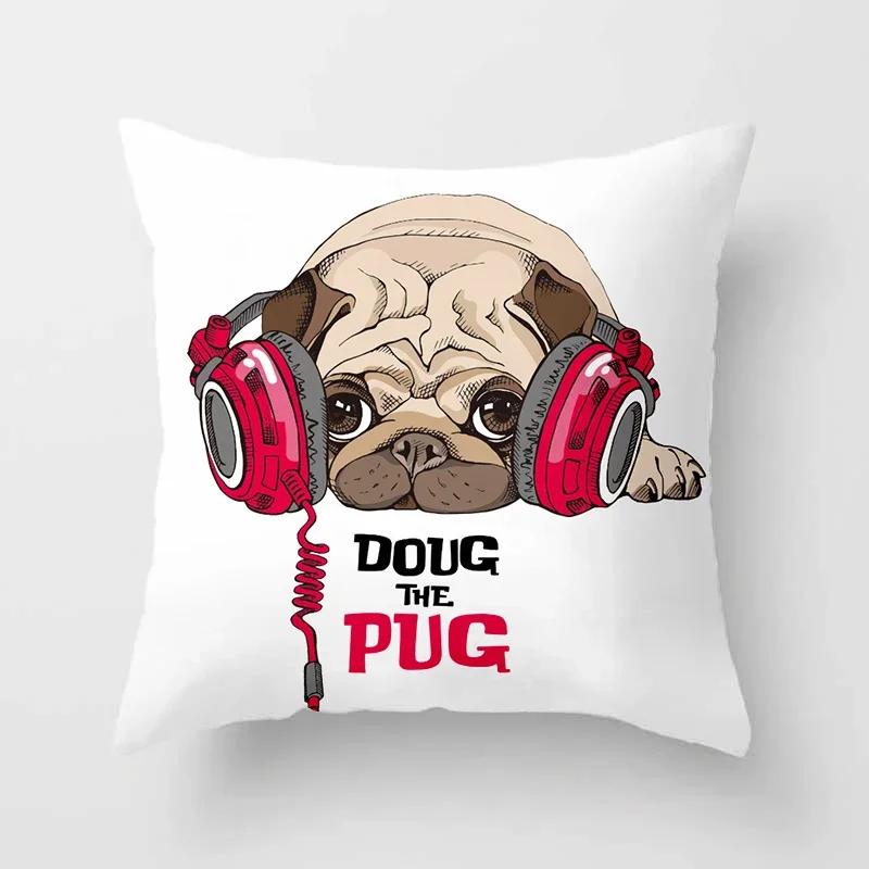 Cute Pug Bulldog Sofa Decorative Cushion Covers Pillowcase For Living Room  Polyester Pillow Case  Home Decor