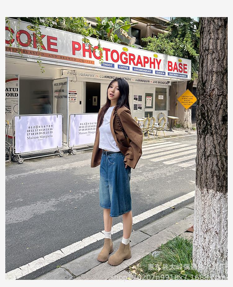 Women's Retro Suede Height-Boosting Chelsea Ankle Boots - 6cm Thick Sole, Round Toe