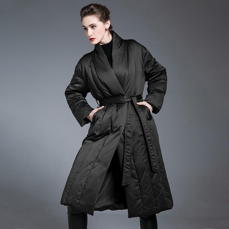 Winter new high-end Angola red down jacket for women, long slim and thin, over-knee warm jacket for women