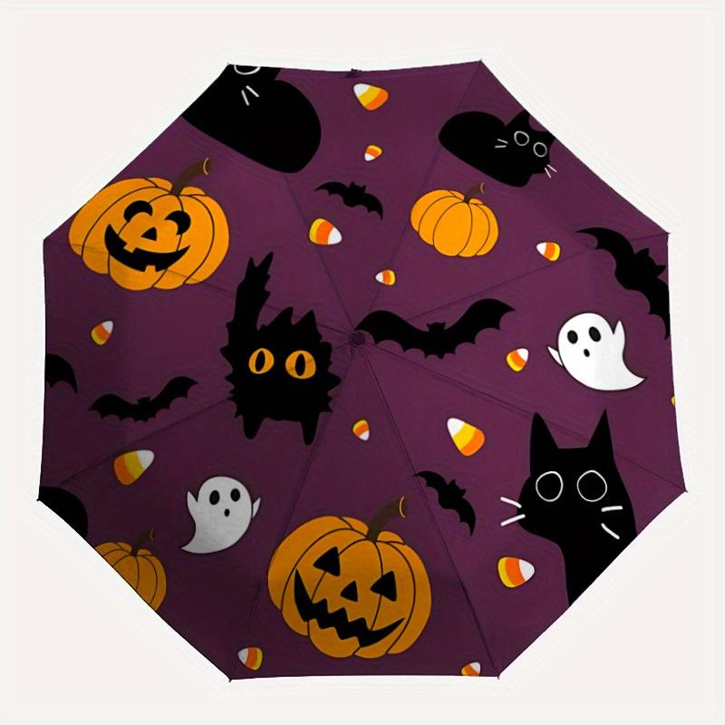 

1pc Halloween Party Automatic Open/Close Umbrella with One-Touch Button, Compact Folding Canopy, Sturdy 8-Rib Windproof Design