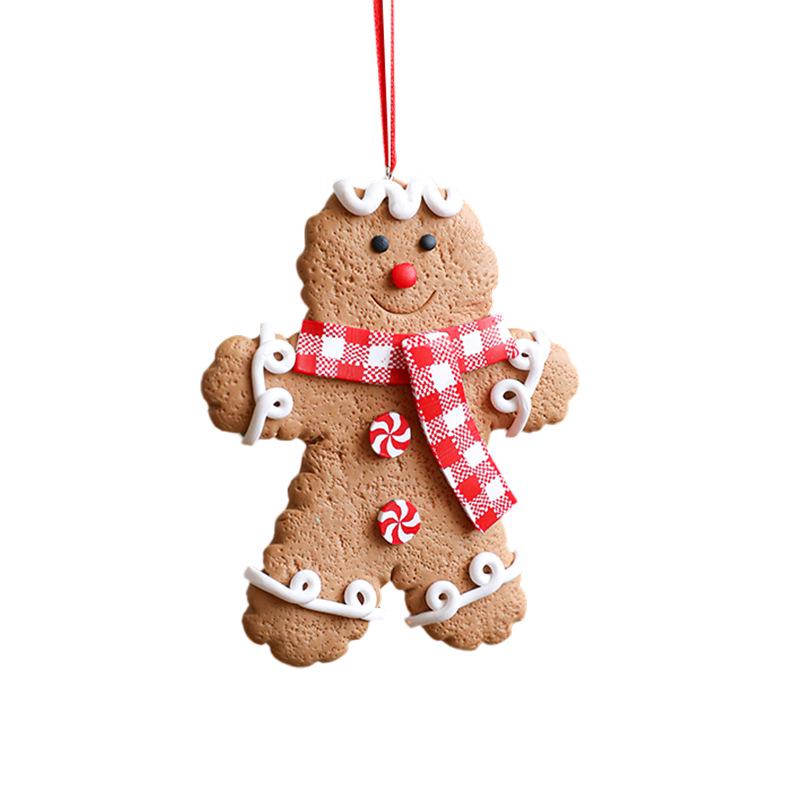 Gingerbread Man Polymer Clay Christmas Ornament - Hand-Painted Retro Tree Decoration