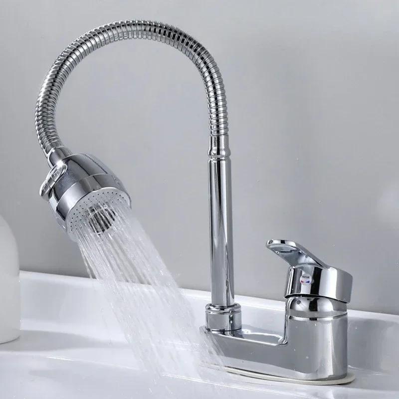 Kitchen Faucet 360° Rotatable Flexible Faucet 2 Mode Stream Spray Bubbler Splash Proof Hot Cold Water Sink Mixer Tap Home Use