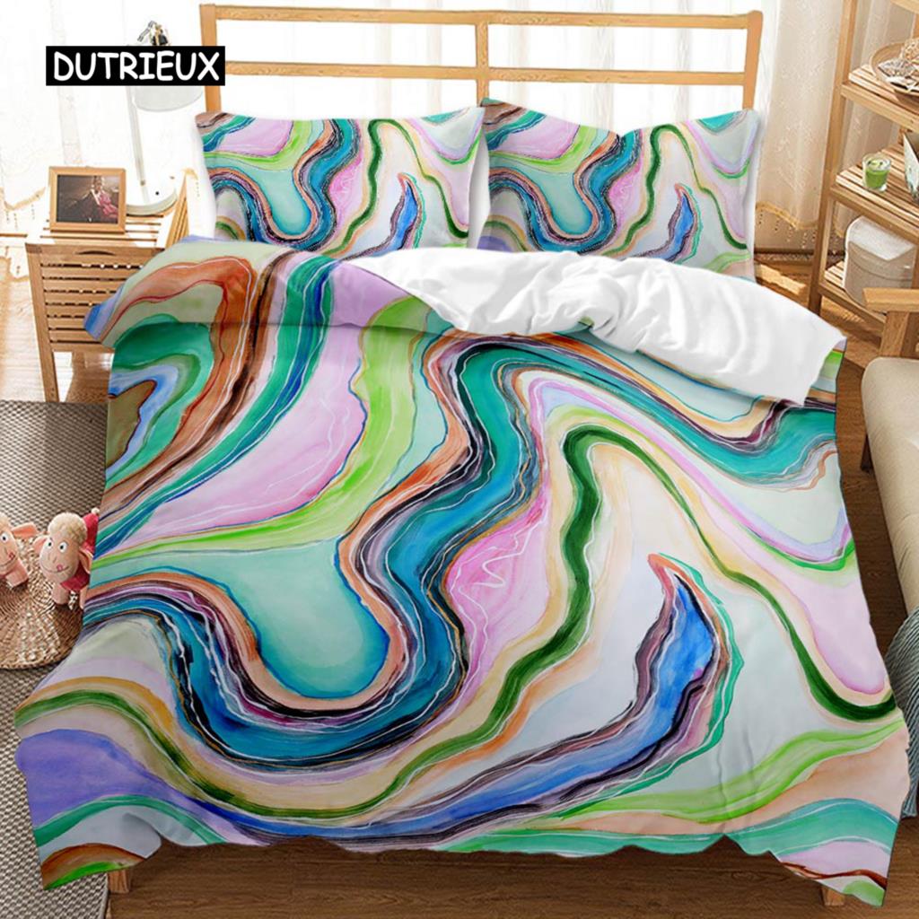 Bettbezug-Set mit geometrischem Muster, abstrakte bunte geometrische Figuren, Bettwäsche-Set, Doppel-, Queen- und King-Size-Bett, Polyester-Quilt-Abdeckung