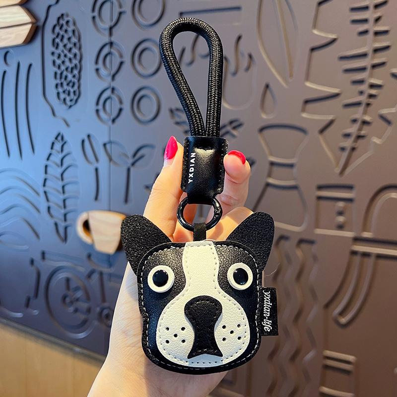 Trendy Leather Car Keychain Cute Puppy Design Backpack Charm Keyring Pendant Gift For Animal Lovers