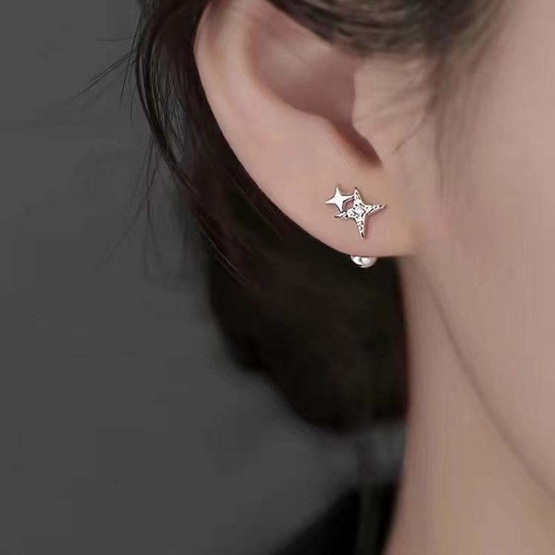 925 Silver Needle Zircon Star Bead Screw Stud Earrings For Women Party Classic Fine Jewelry Light Luxury Accessories