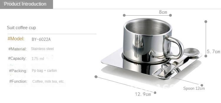 304 Stainless Steel Water Cup Nordic Design of Metal Coffee Cups,Spoons and Plates,Minimalist Coffee Set,Ins Blogger Tableware