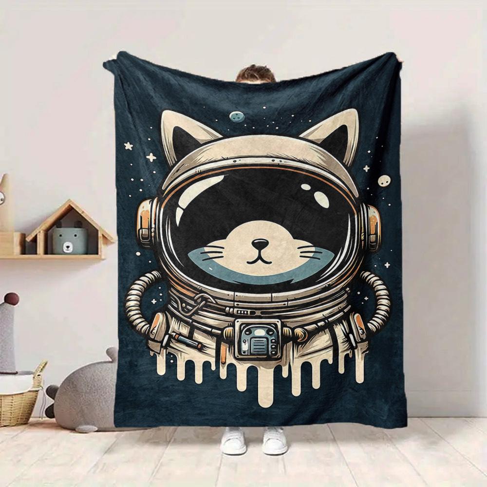 1pc SpaceKitty Lightweight Flannel Blanket, Comfortable and Warm Blanket, for Office and Camping Sofa Bed004