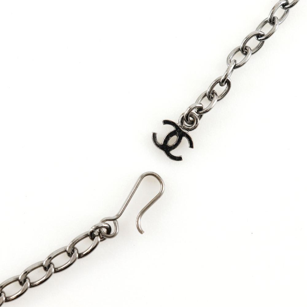 Chanel COCO Mark Necklace Silver / Black metallic/Rhinestone 34.1g Women Used