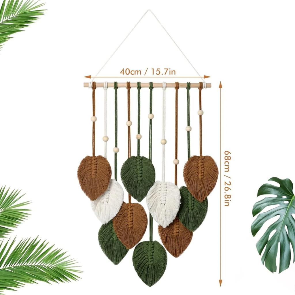 Wall Mounted Bohemian Style Decoration Hand Woven Decorative Tapestry Wooden Bead Leaf Tapestry Bedroom Wall Decoration